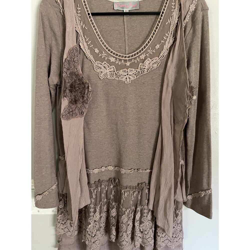 Pretty Angle Tunic Fairy Core Lace Flowy Draped Whimsigoth Linen Boho Sz S - Picture 4 of 8